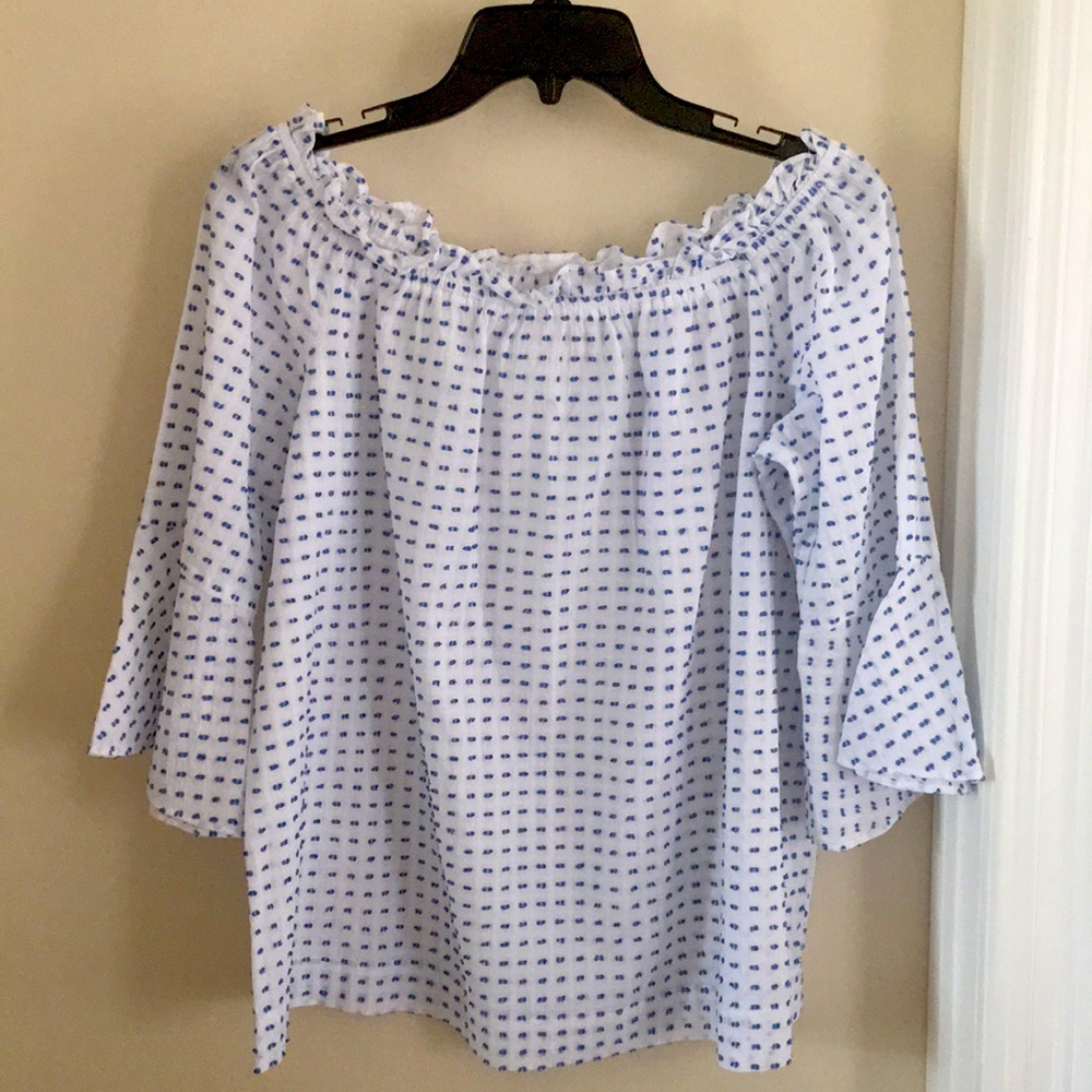 Westbound Polka Dot ruffle top with dolman sleeves